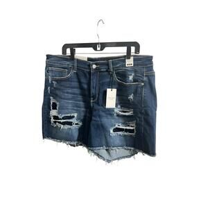 Judy Blue Mid Rise Patch Cut Off Shorts Womens Plus 3XL Distressed Vacation